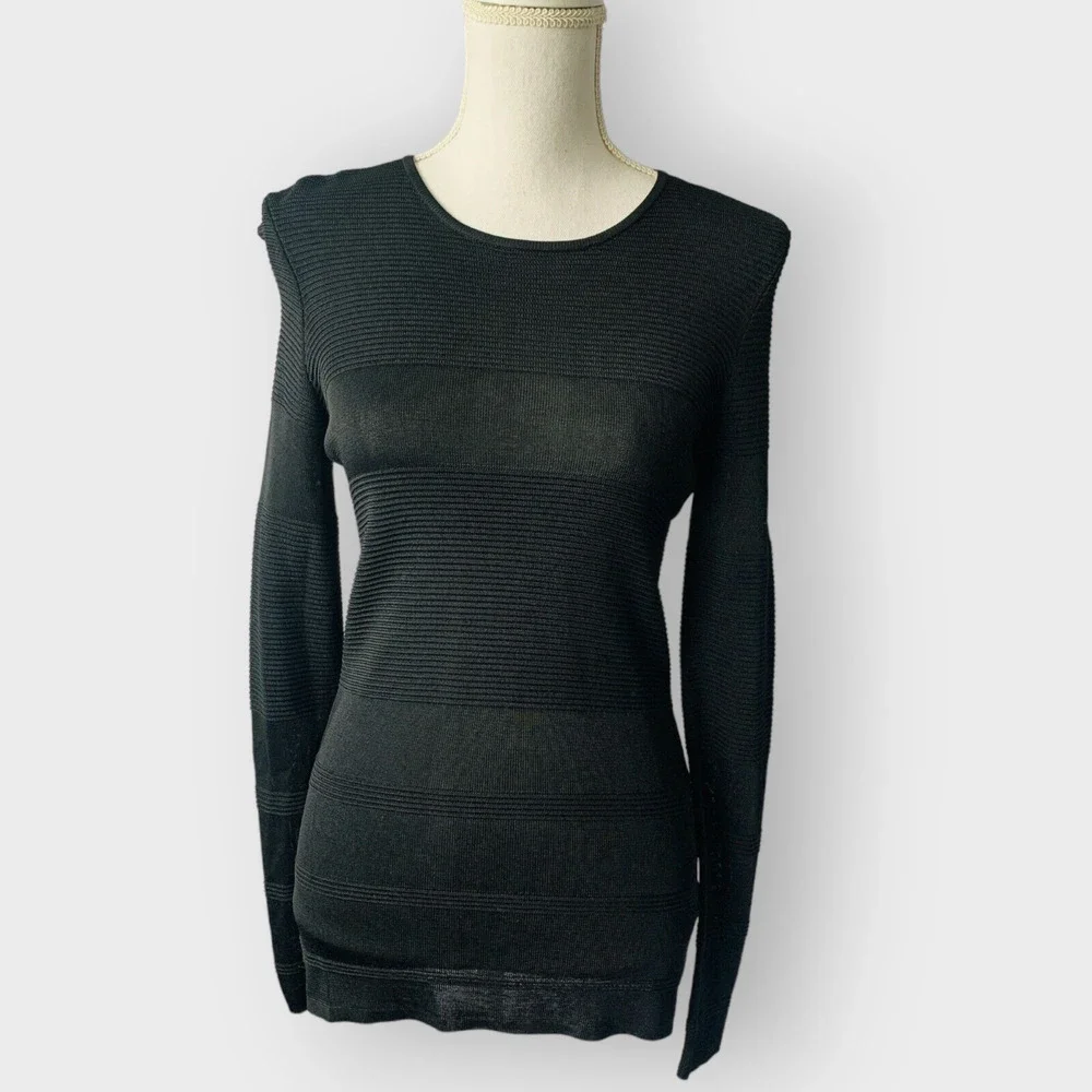 Worth New York Sweater Scoop Neck Neutral Black Long Sleeve Size Petite